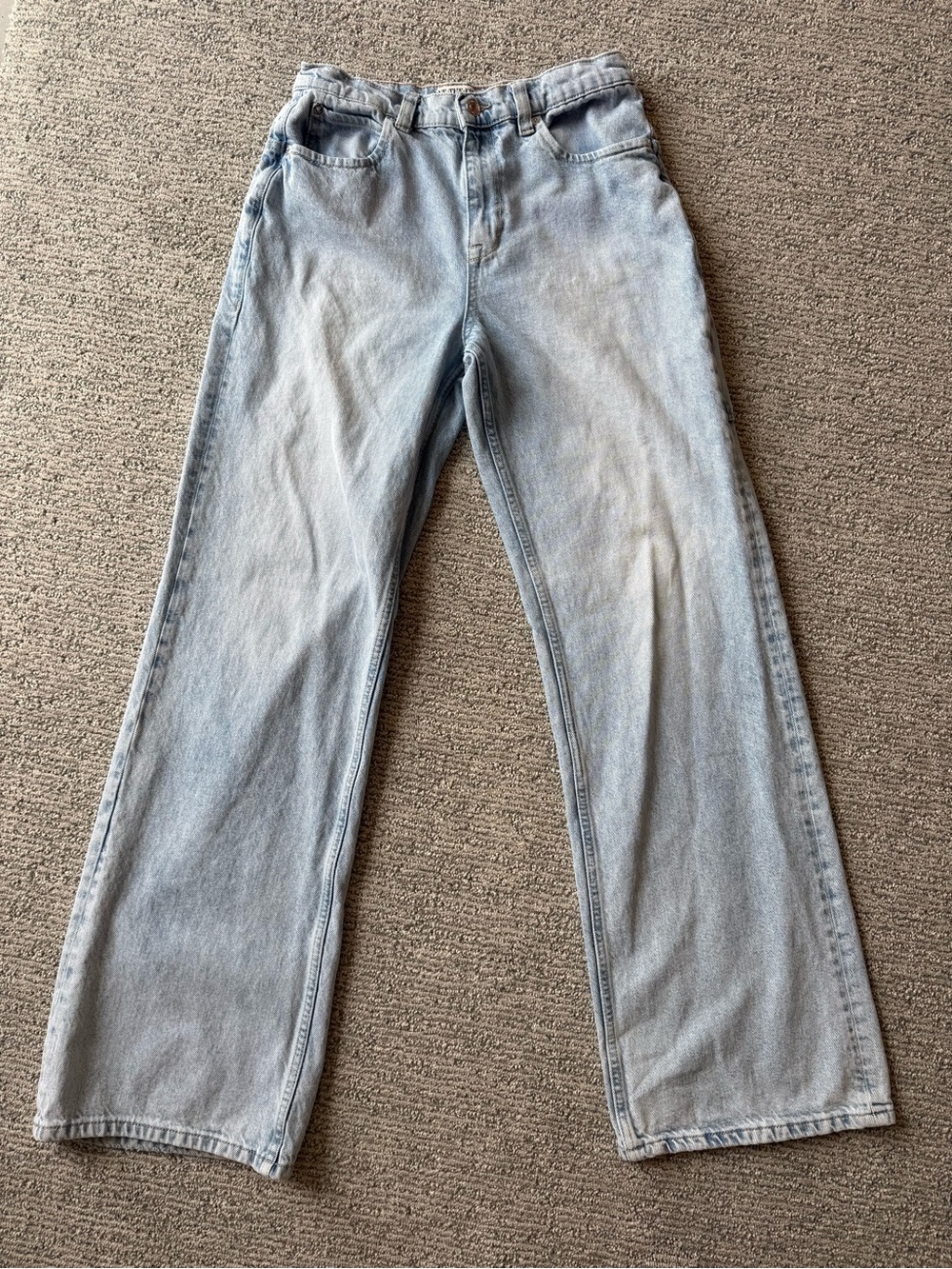 We the Free Tinsley Baggy High Rise Light Blue With Carpenter Detail Size 28